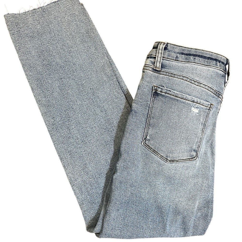 Evereve The Ever Straight High Rise Distressed Light Wash Jeans Women 27 Raw Hem